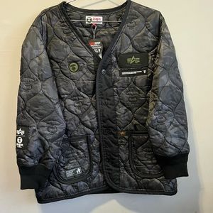 AAPE X ALPHA INDUSTRIES BLACK CAMO QUILTED CAMO JACKET